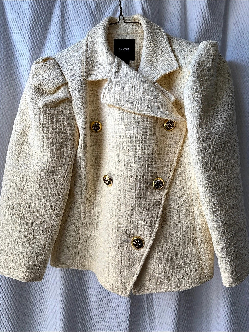 Smythe Double-Breasted Bouclé Blazer in Cream Size 4 Like New